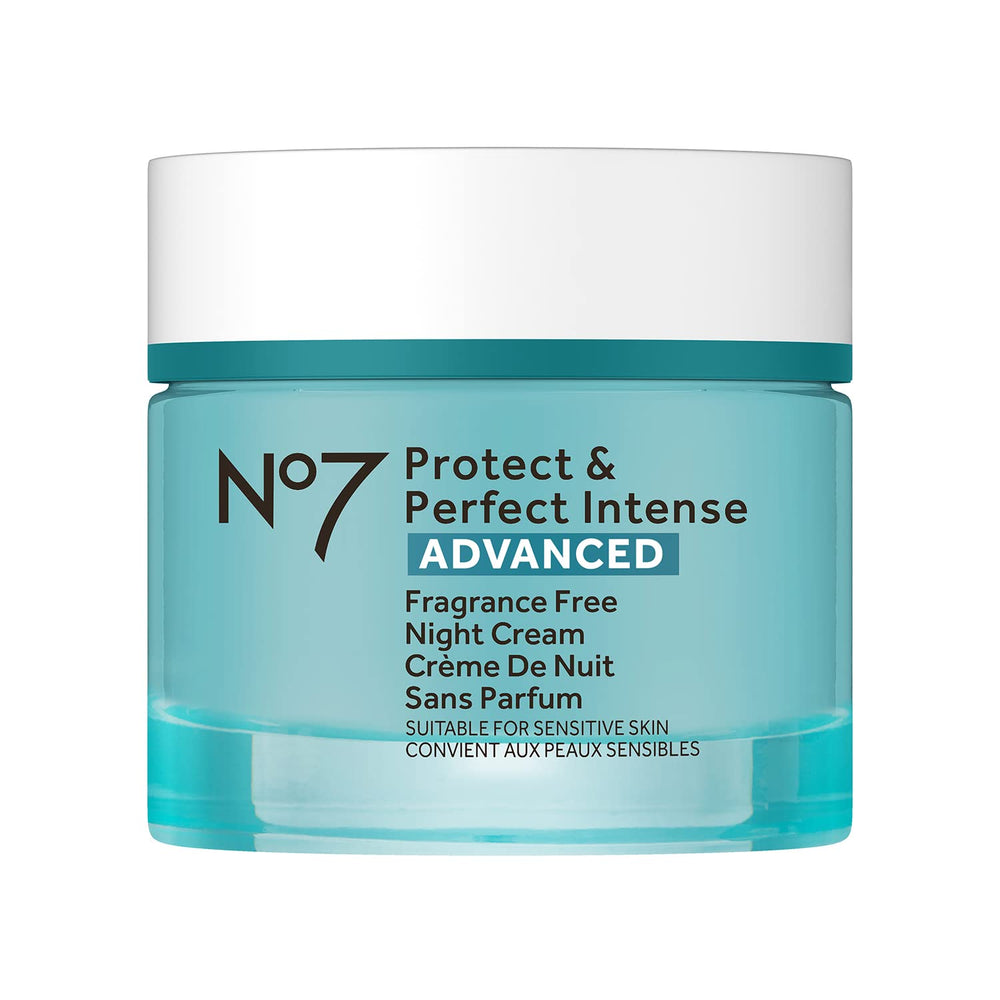 No7 Protect & Perfect night cream fragrance-free jar close-up highlighting rich hydration
