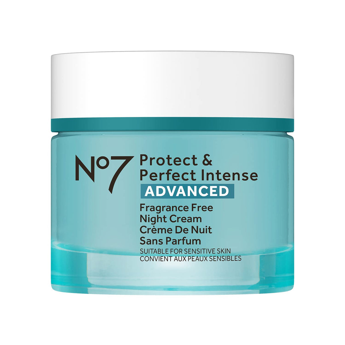 No7 Protect & Perfect night cream fragrance-free jar close-up highlighting rich hydration