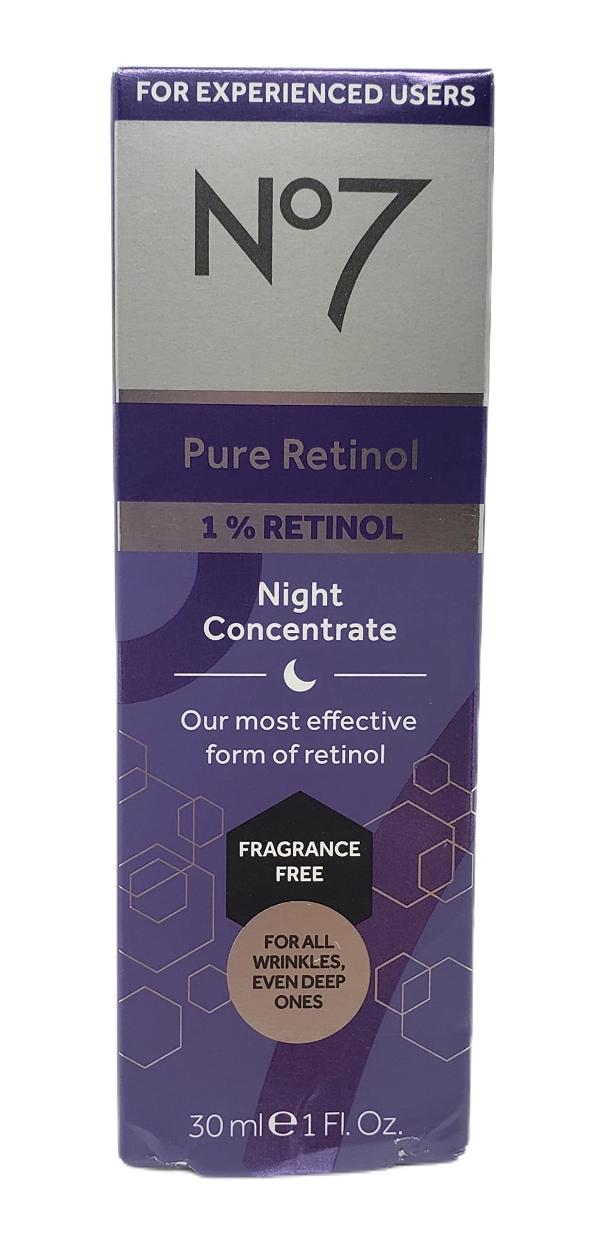 No7 close-up of night concentrate dropper dispensing a precise serum amount
