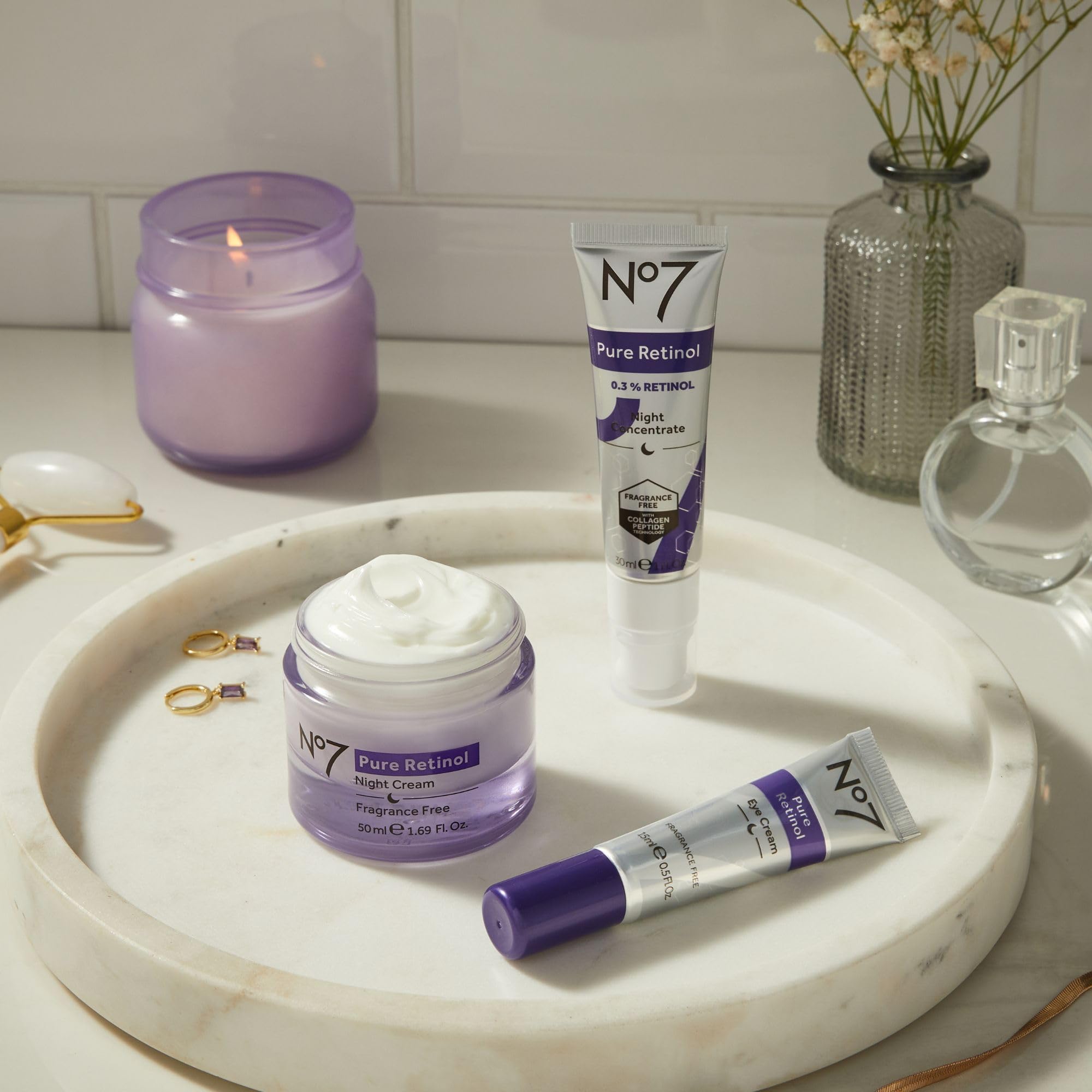 No7 Pure Retinol Night Cream packaging highlights fragrance-free formula for sensitive skin