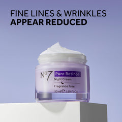 No7 Pure Retinol Night Cream texture swatch shows creamy, non-greasy finish for night routines