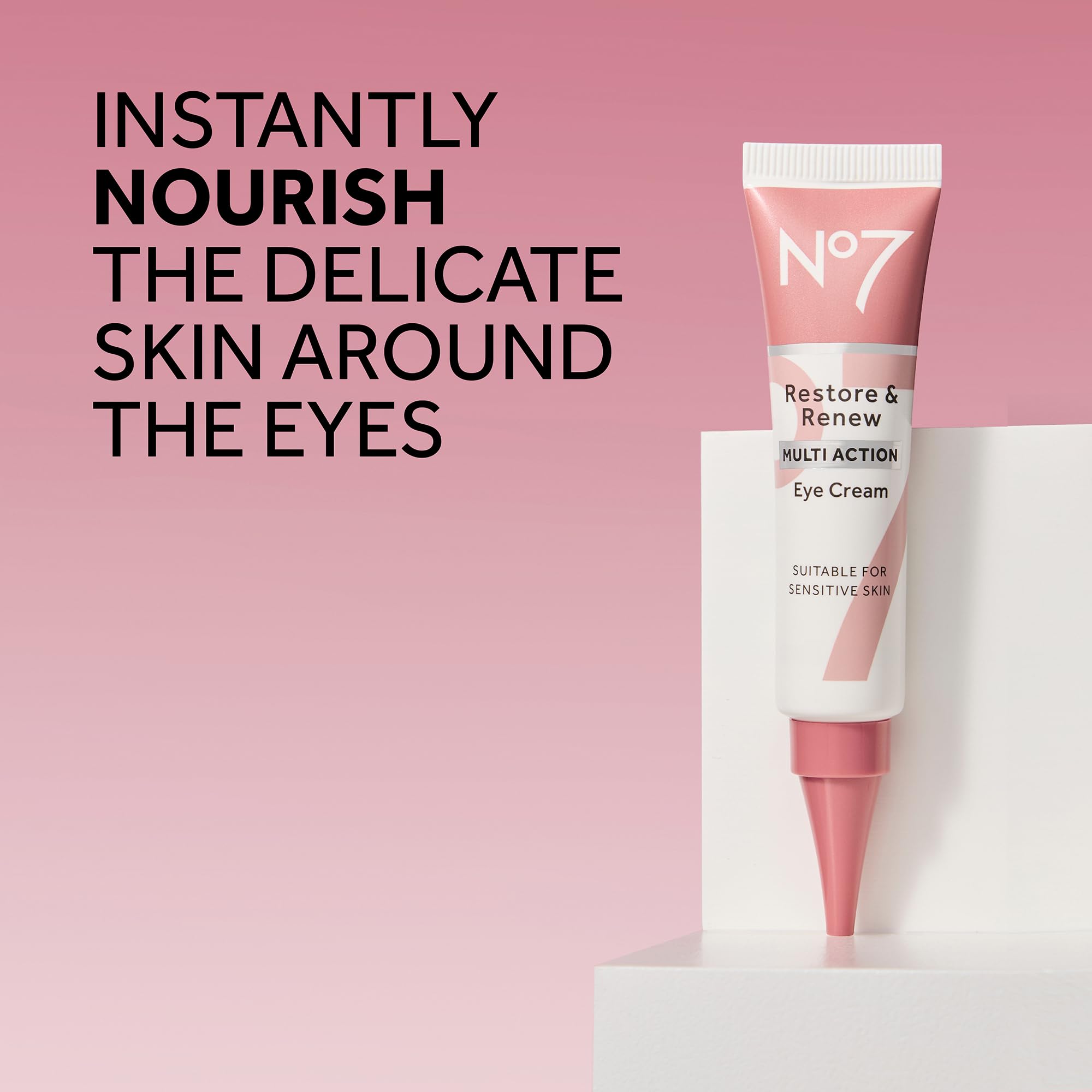No7 Restore & Renew eye cream texture swirl showing smoothing, nourishing feel.
