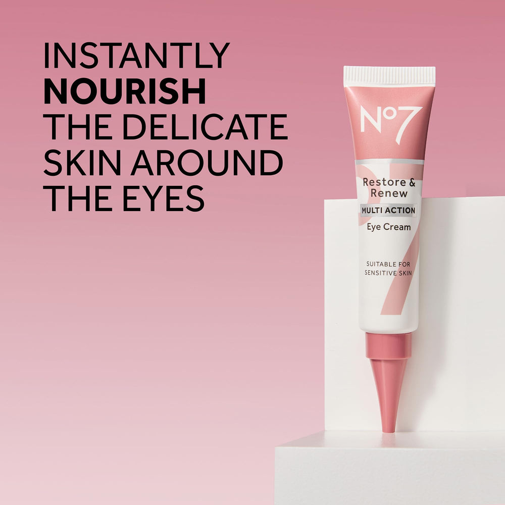No7 Restore & Renew eye cream texture swirl showing smoothing, nourishing feel.