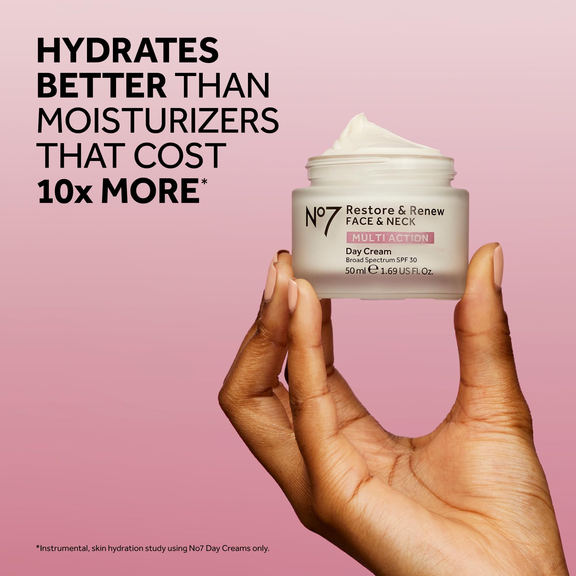 Applying No7 Restore and Renew to face and neck for firming hydration