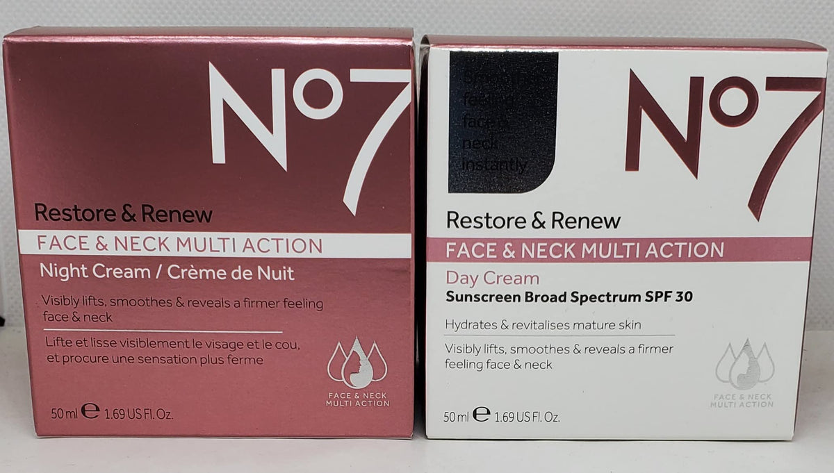 No7 jars front packaging showing both 50ml day and night creams for a complete routine