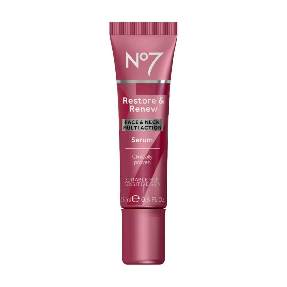 No7 front packaging showing bottle and box, communicates trustworthy formulation