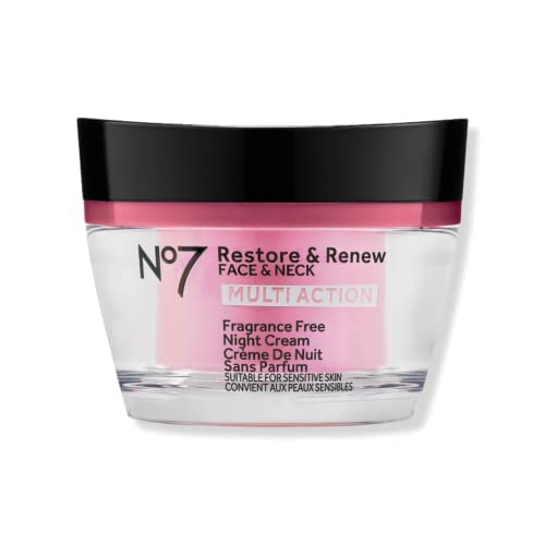 No7 Restore & Renew night cream bottle highlighting hydrating and firming overnight skincare