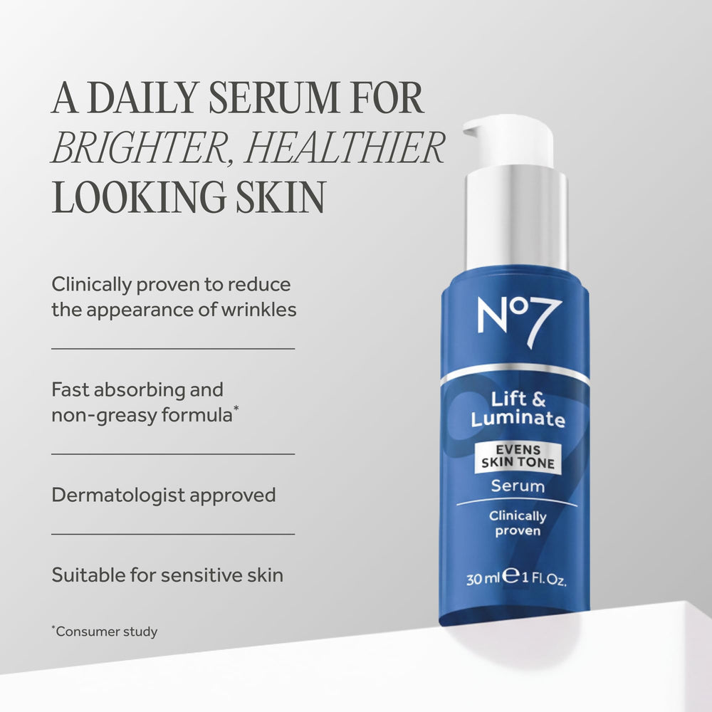 No7 serum texture closeup demonstrating lightweight absorption and glow
