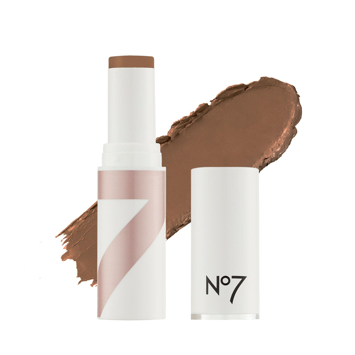 No7 front packaging of the foundation stick showing brand and shade Sienna benefits portability