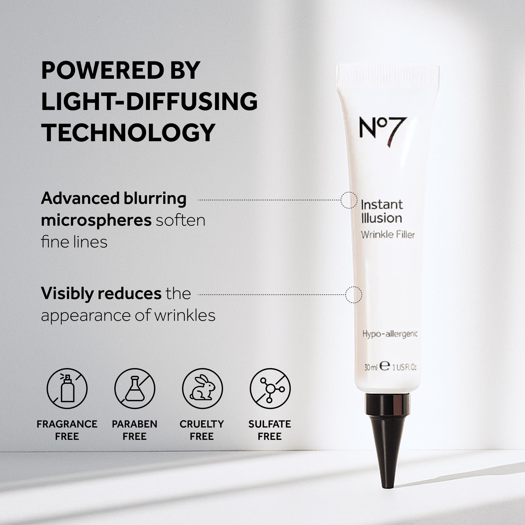 No7 texture on skin close-up showing blurring and light-reflecting benefit