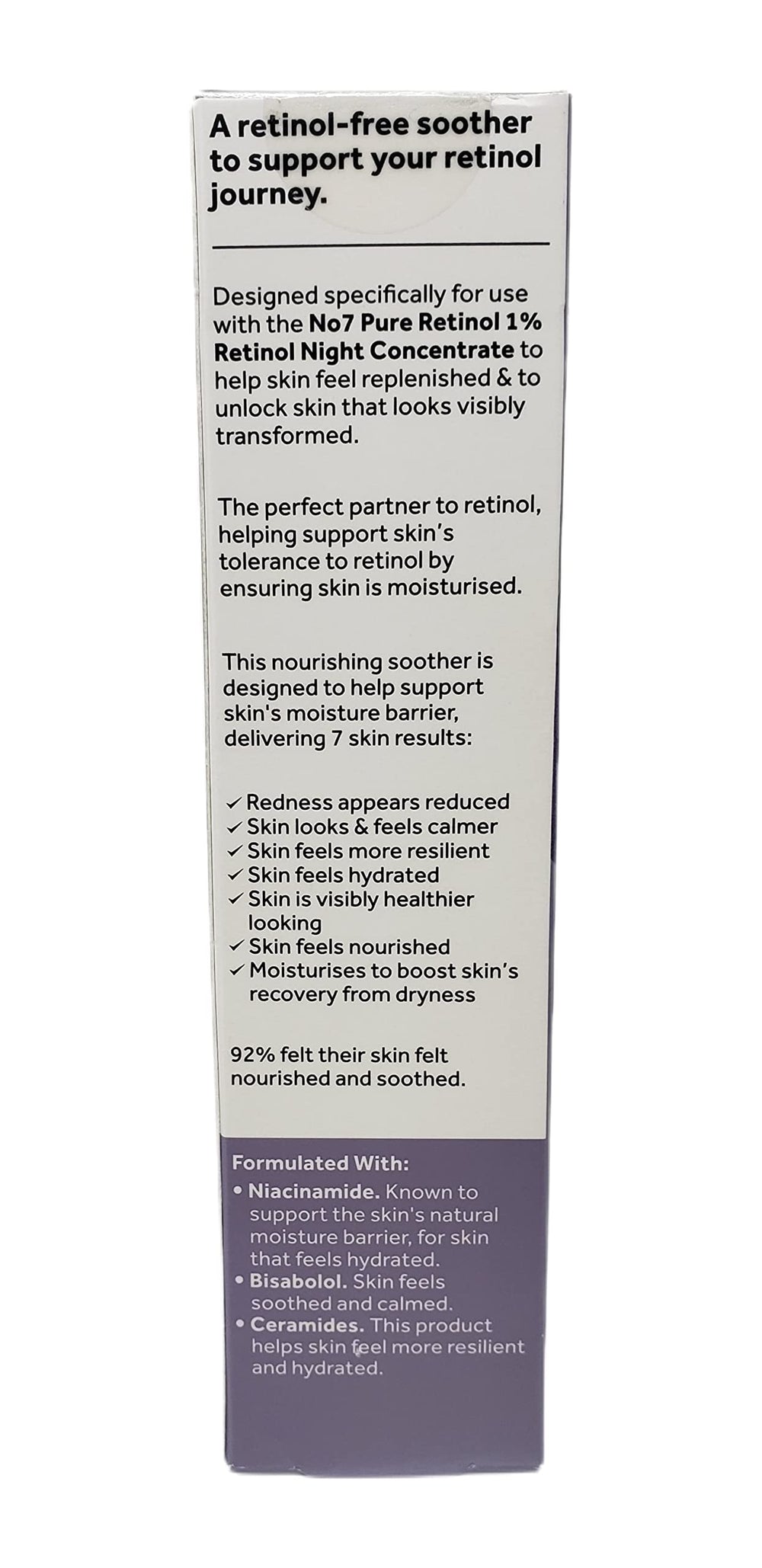 No7 Post Retinol Soother cream texture on fingers showing calming hydration