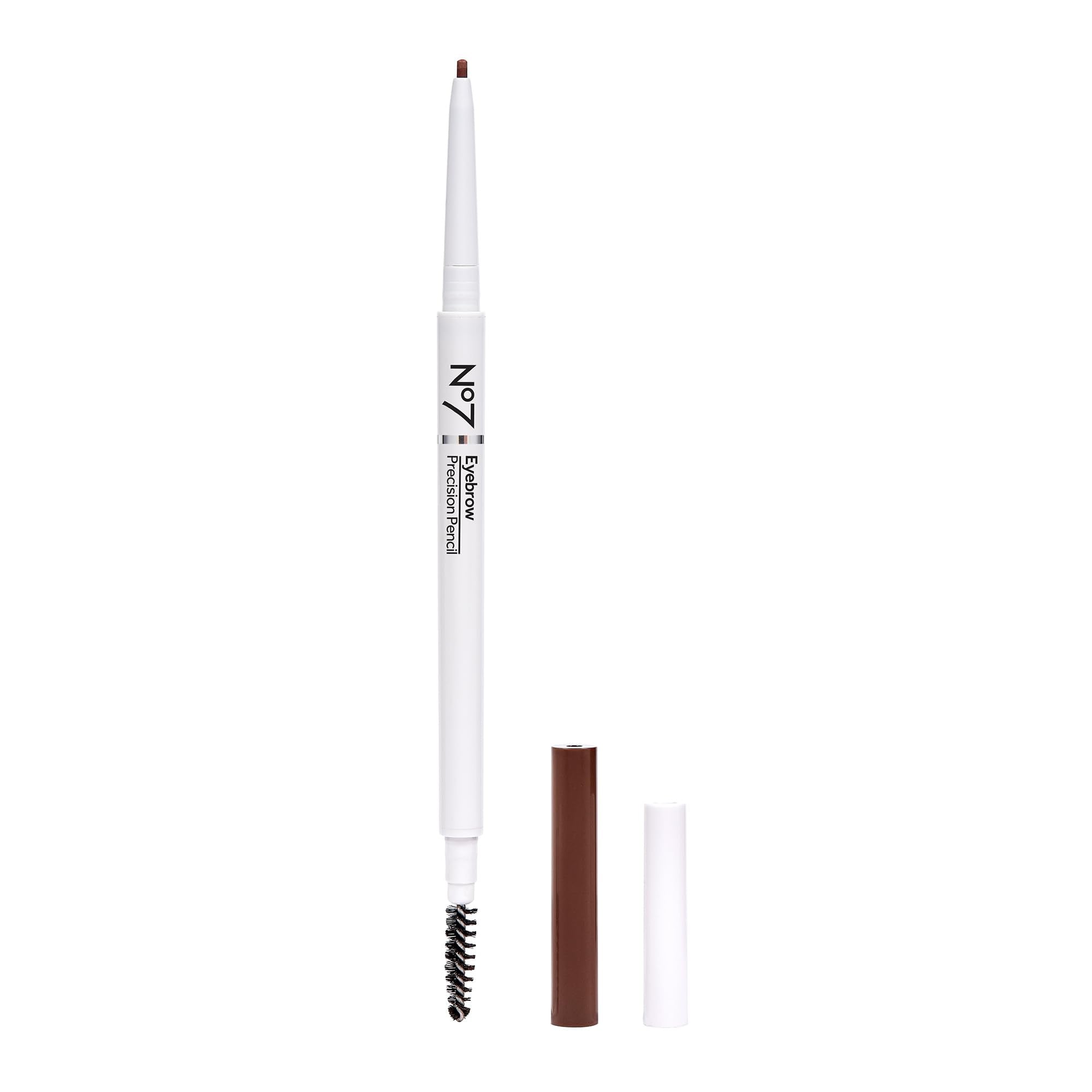 No7 pencil used on model brows, natural fuller-definition result benefit