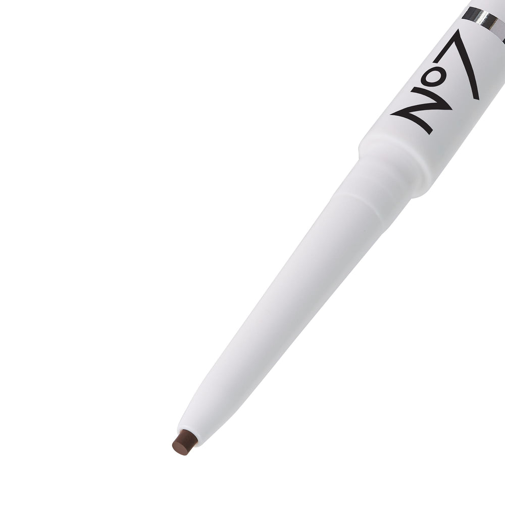 No7 brown pencil swatch on skin, buildable color and blendability demonstrated