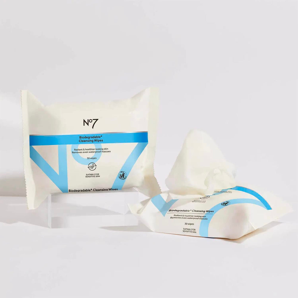 No7 wipe held in hand demonstrating size and portability for on-the-go use