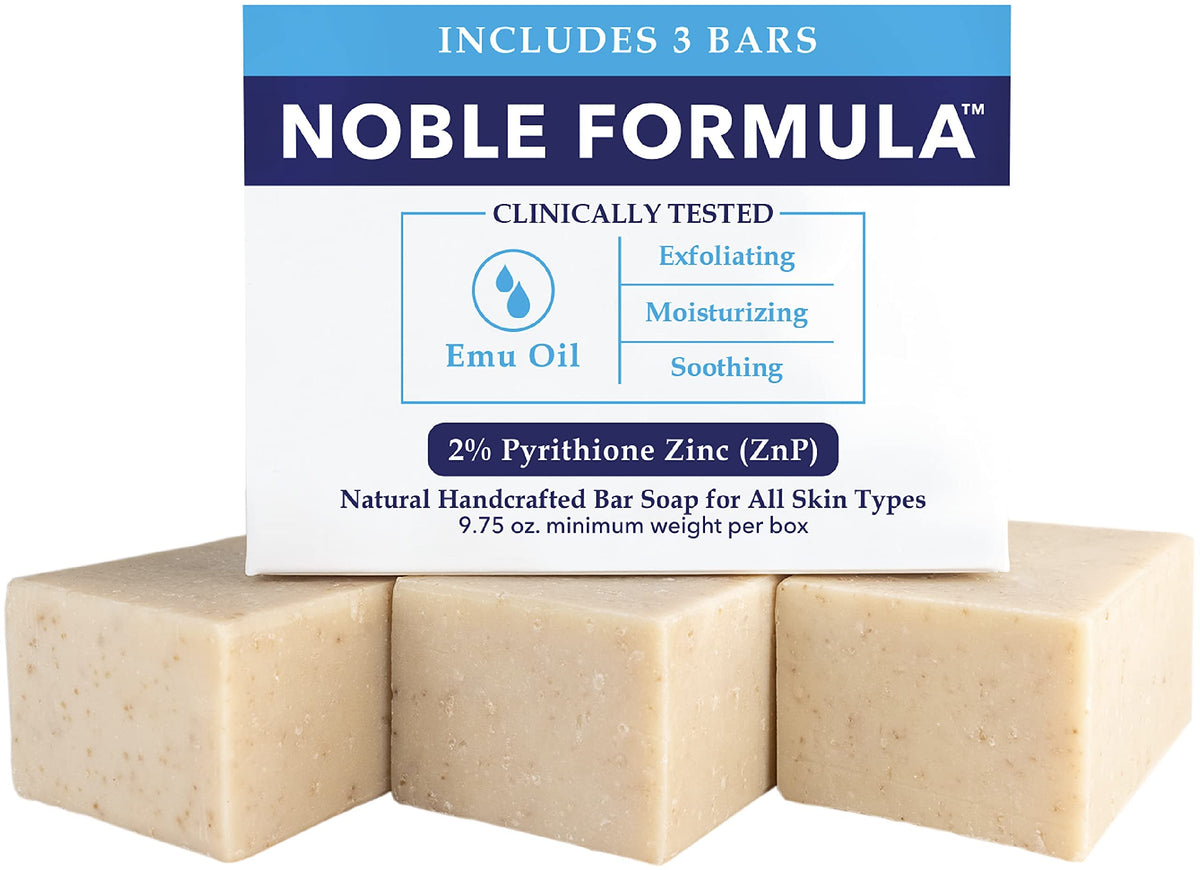 Noble Formula bar soap packaging highlights premium ingredients for daily cleansing.