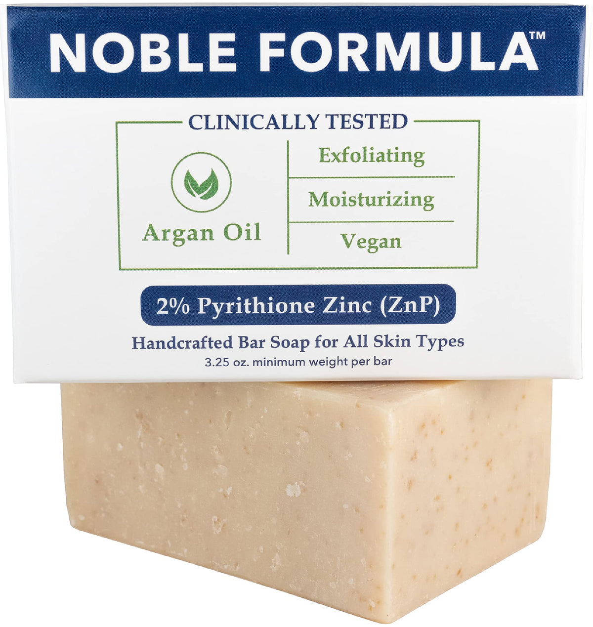 Noble Formula Zinc Bar Soap closeup shows olive oil richness for moisturized skin.