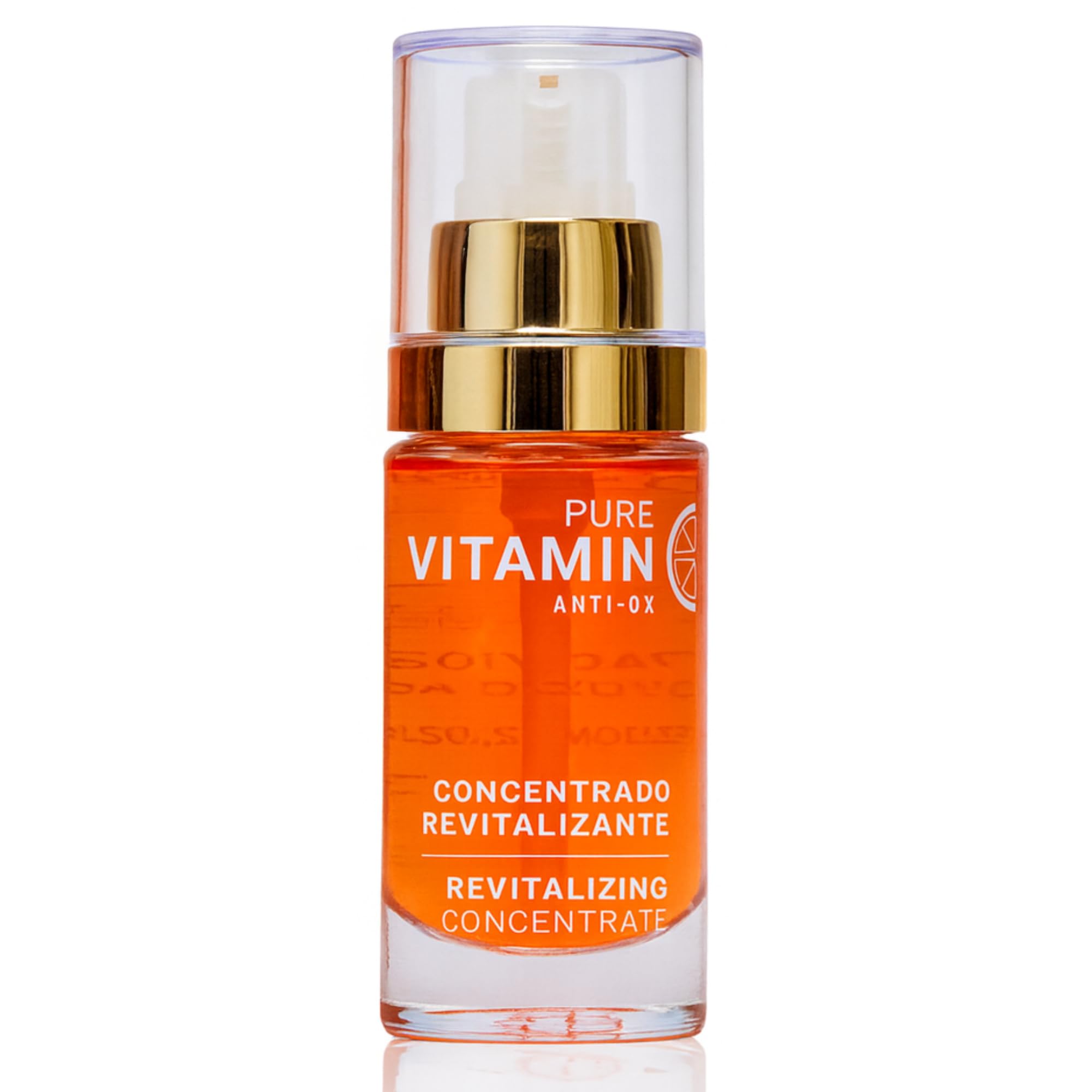 Noche Y Dia Vitamin C Serum bottle closeup shows oil-based hydration for mature skin.