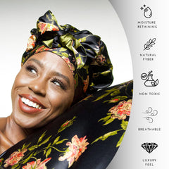 Nochka Fashion Wild Rose silk bonnet reversible pattern display for versatile sleep style