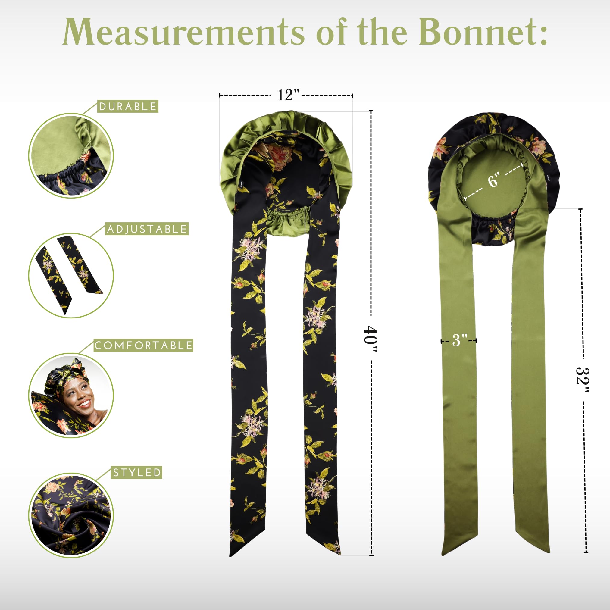 Nochka Fashion Wild Rose bonnet ties visible for secure nightly fit