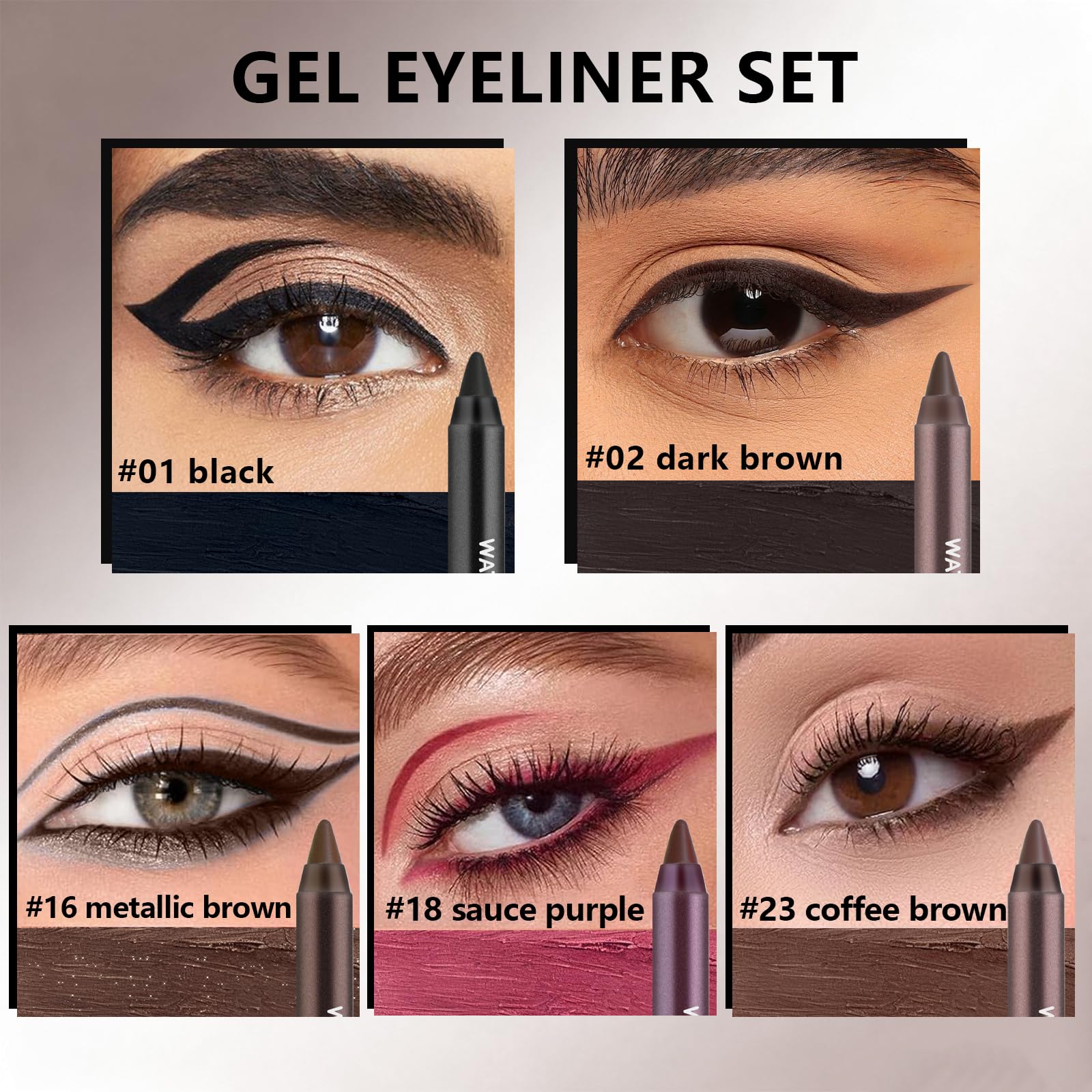 Noerrors eyeliner pencil close-up highlights built-in sharpener for precise eyeliner edges.