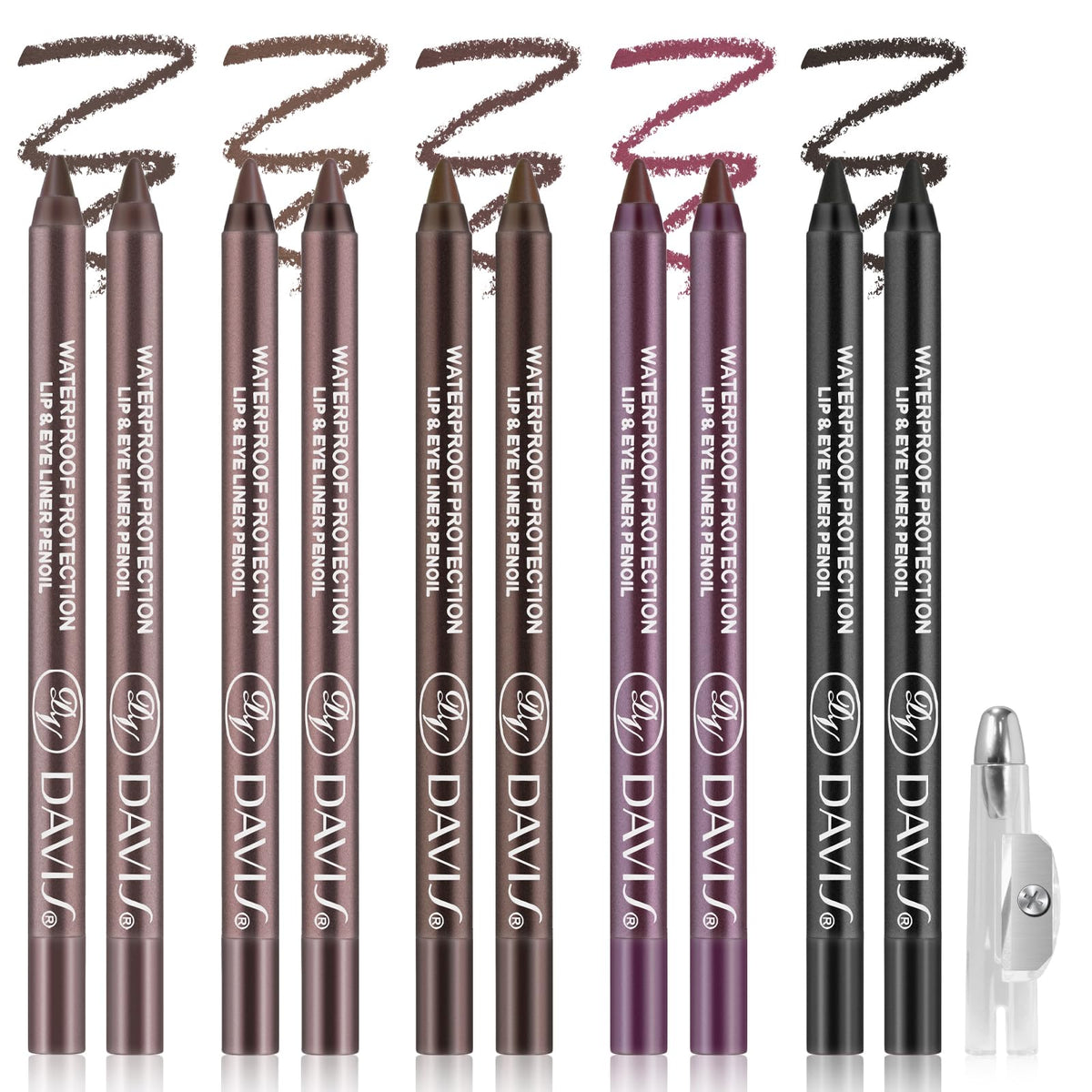 Noerrors five-color gel eyeliner set swatches show matte and metallic finishes for versatile looks.