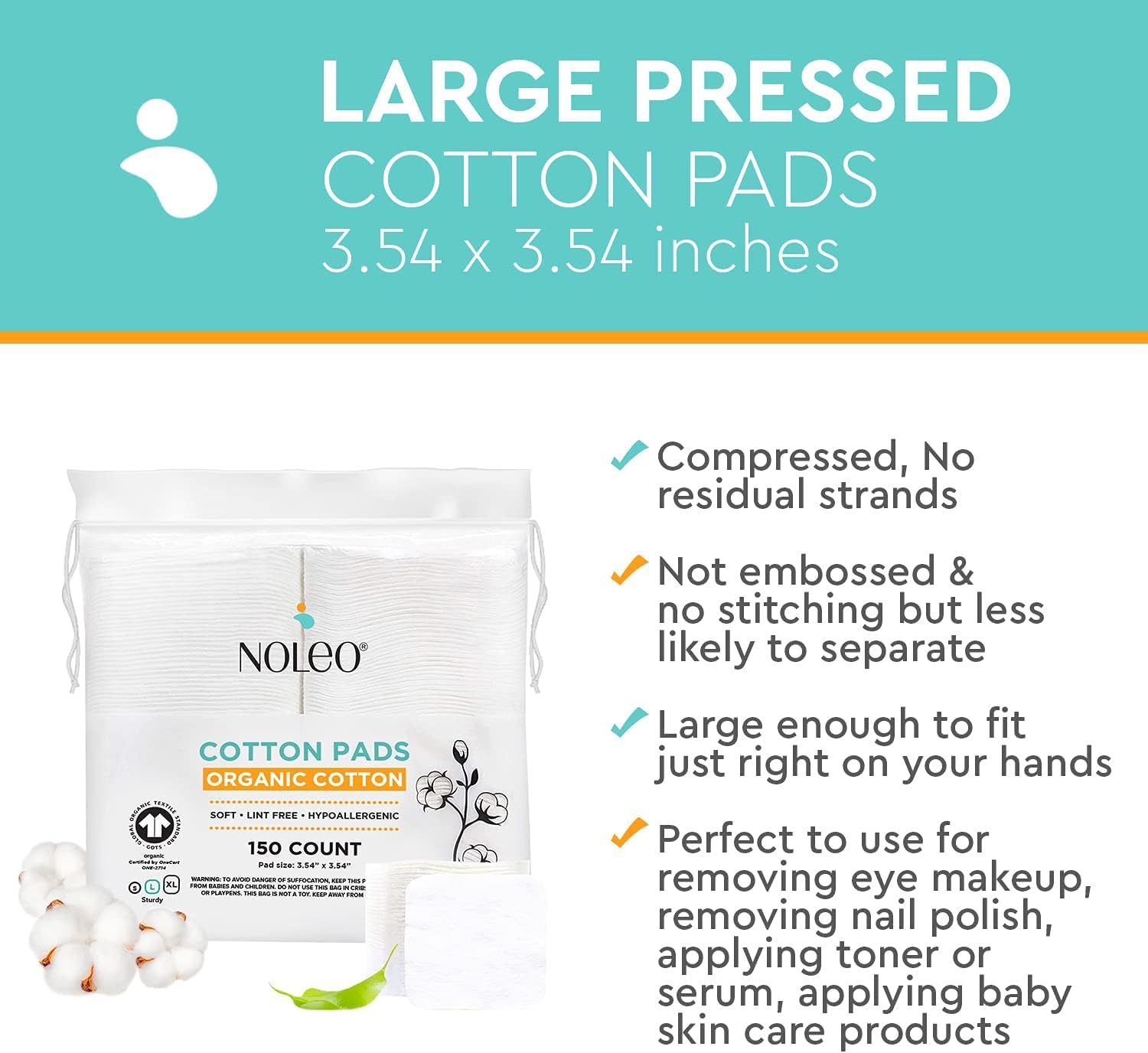 NOLEO cotton rounds for baby care—delicate skin safe and gentle