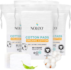NOLEO cotton rounds extra-large pressed for gentle facial cleansing and makeup removal
