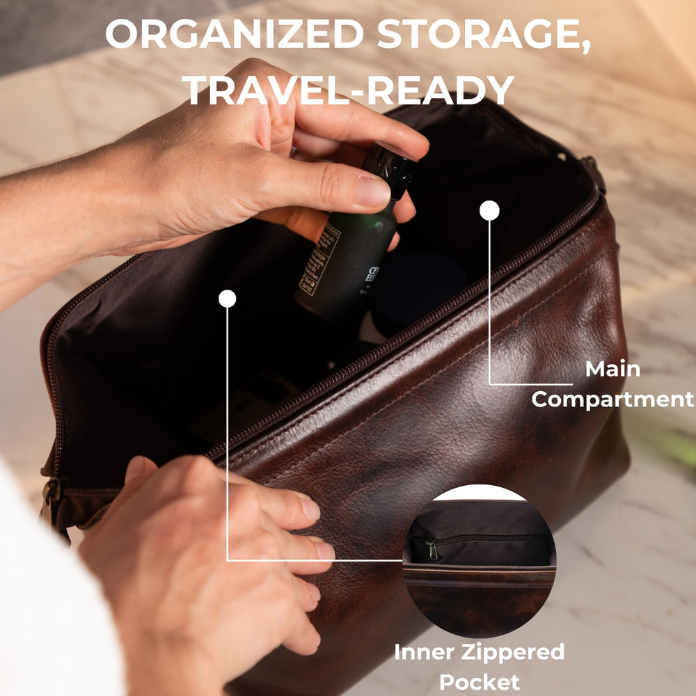 NomadCraftsCo gift-ready leather toiletry bag for thoughtful trips