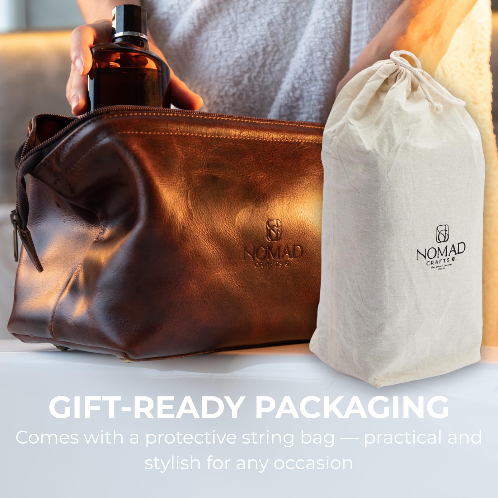 NomadCraftsCo king-size Dopp Kit interior view highlighting ample grooming space