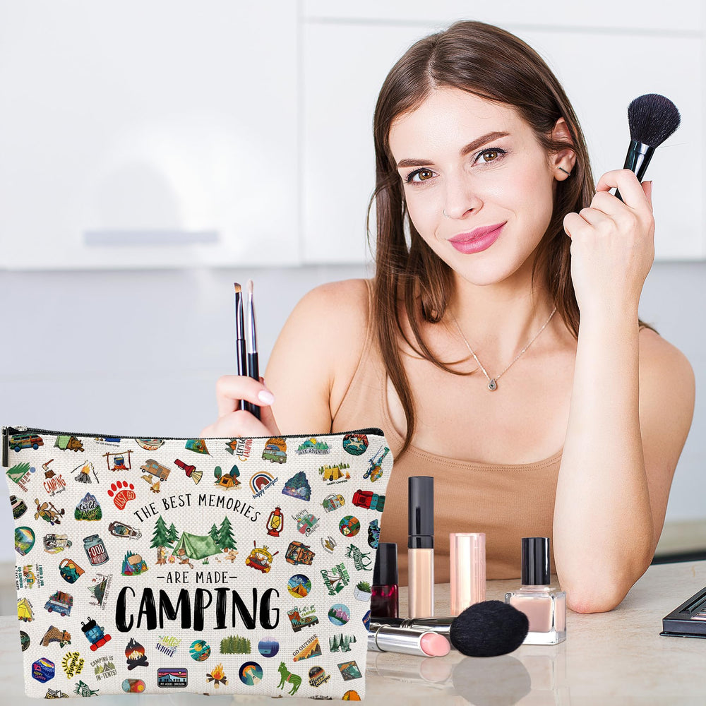 NONETH camping makeup bag beige cute bee design personalizes daily bags and routines.