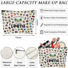 NONETH camping makeup bag beige mushrooms print coordinates with travel gear for toiletries.