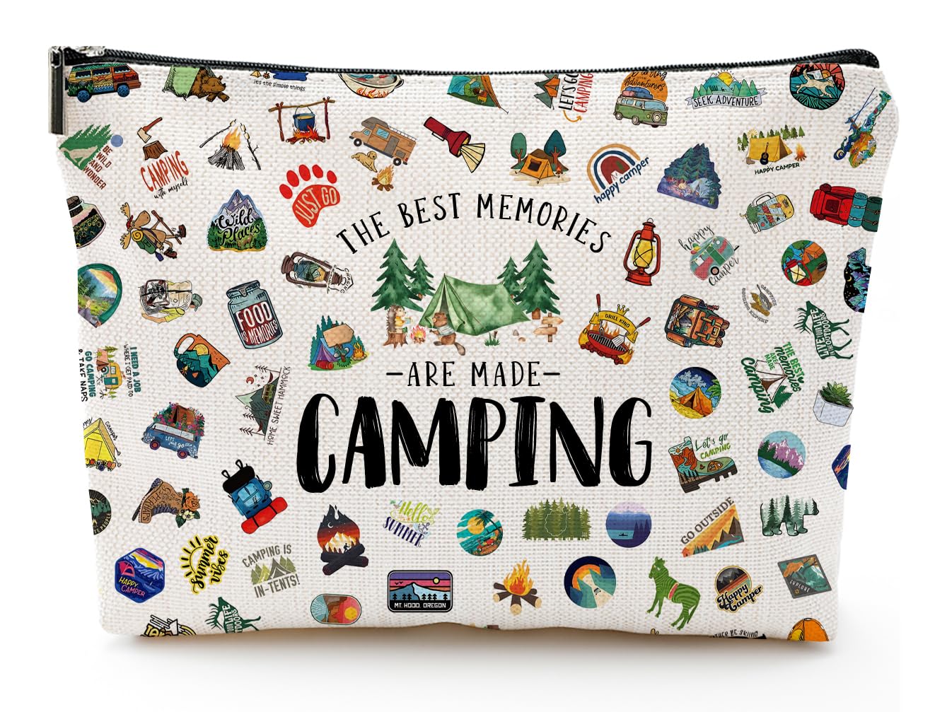 NONETH camping makeup bag beige with sloth style, ideal for travel cosmetics organization.