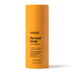 Nood Serum bottle pour demonstrates lightweight after-shave care for smoother skin.