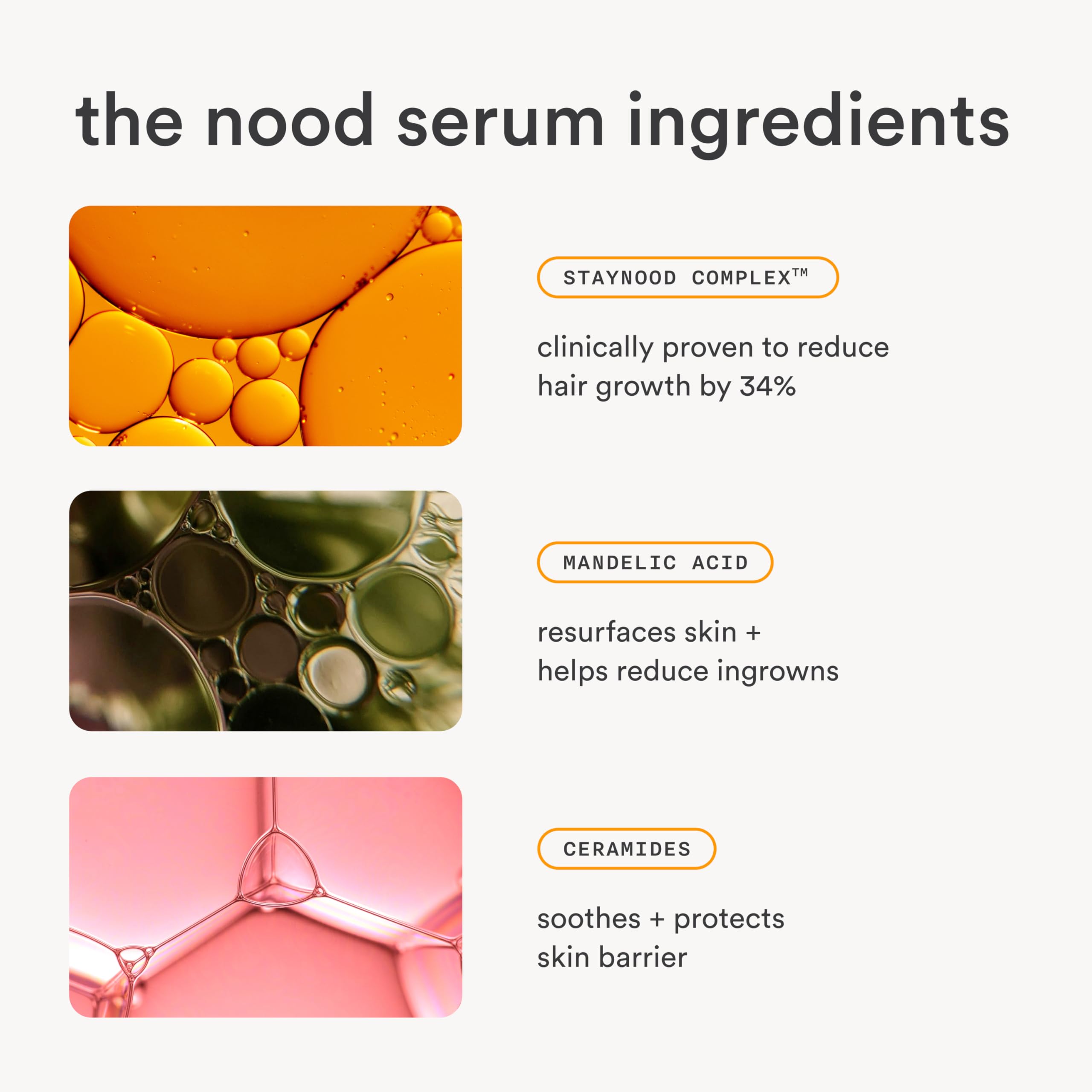 Nood Serum jar close-up highlighting ceramides boosting moisture and barrier health.