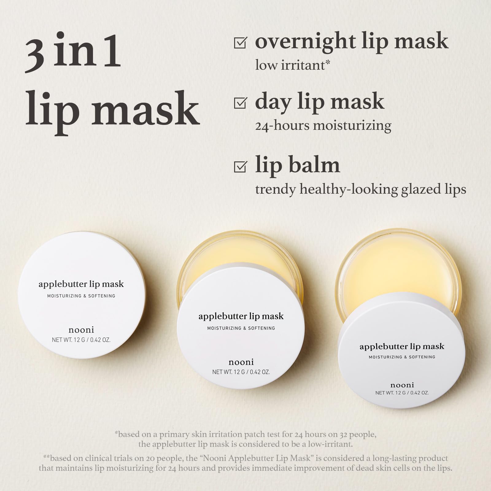 NOONI Applebutter Lip Mask spatula enables mess-free lip application.