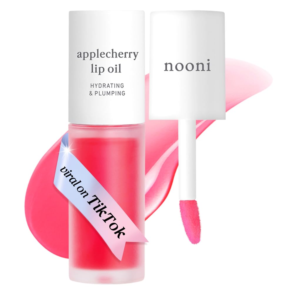 NOONI Applecherry lip oil bottle delivers long-lasting moisture and a subtle glow.
