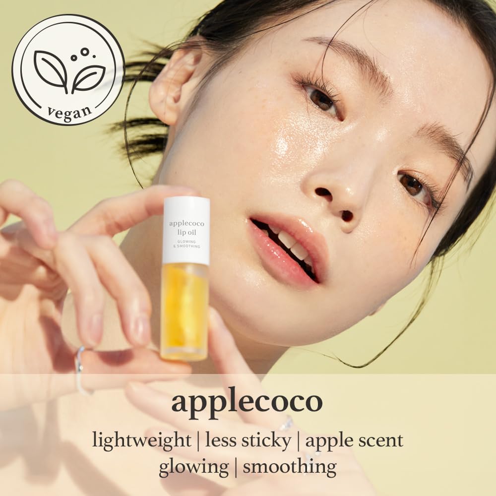 Nooni Applecoco lip oil product closeup with 13 shade array.
