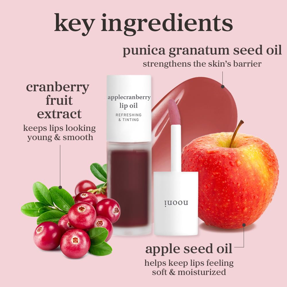 NOONI Applecranberry Lip Oil ingredient spotlight: apple seed oil and cranberry extract.