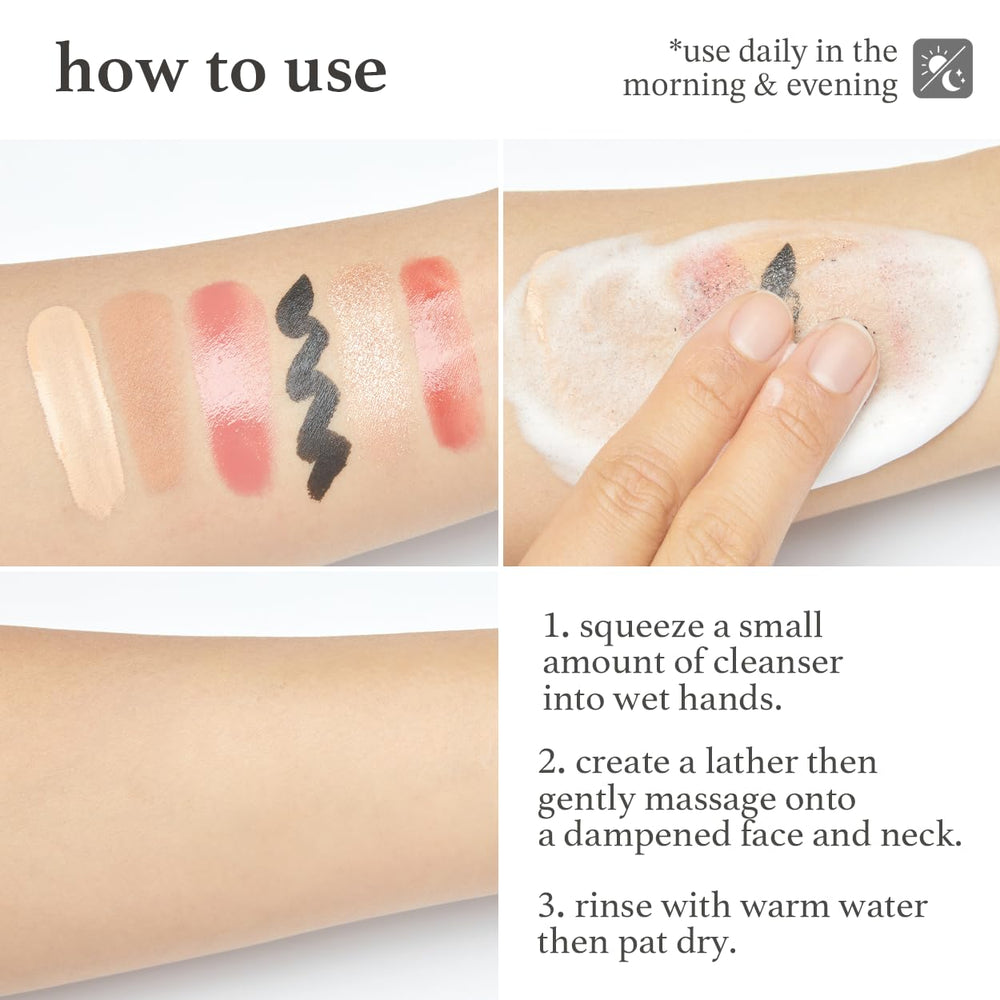 NOONI face cleanser demonstrating soft lather on fingertips for application.
