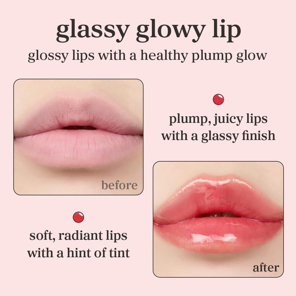 NOONI Appleberry lip oil swatch on lips shows sheer color and smooth feel.