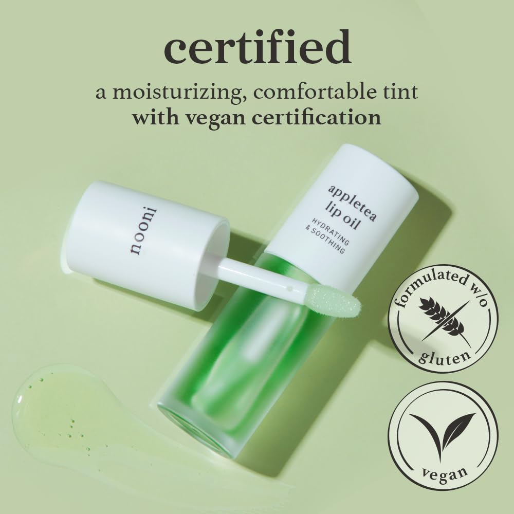 nooni Appletea lip oil ingredients apple seed oil and tea extract moisturization
