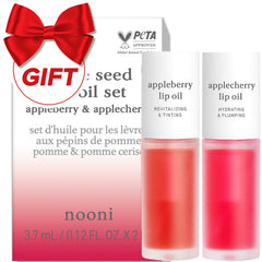 NOONI Appleberry lip oil bottle close-up shows hydrating lip glow.