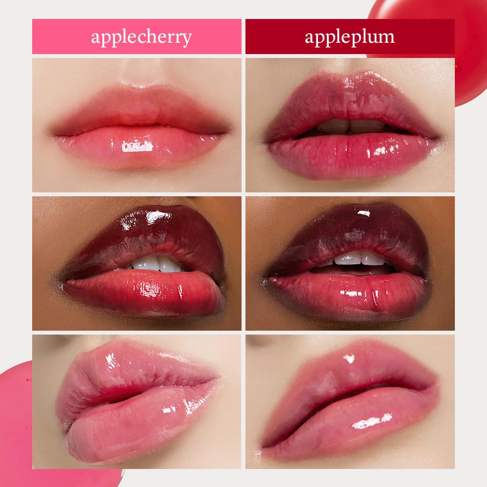 NOONI lip oil apple-seed oil drop emphasizes natural nourishing oils at a glance.