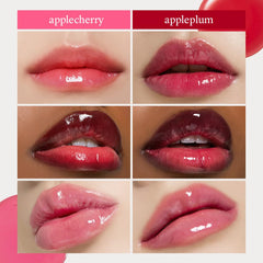 NOONI lip oil apple-seed oil drop emphasizes natural nourishing oils at a glance.