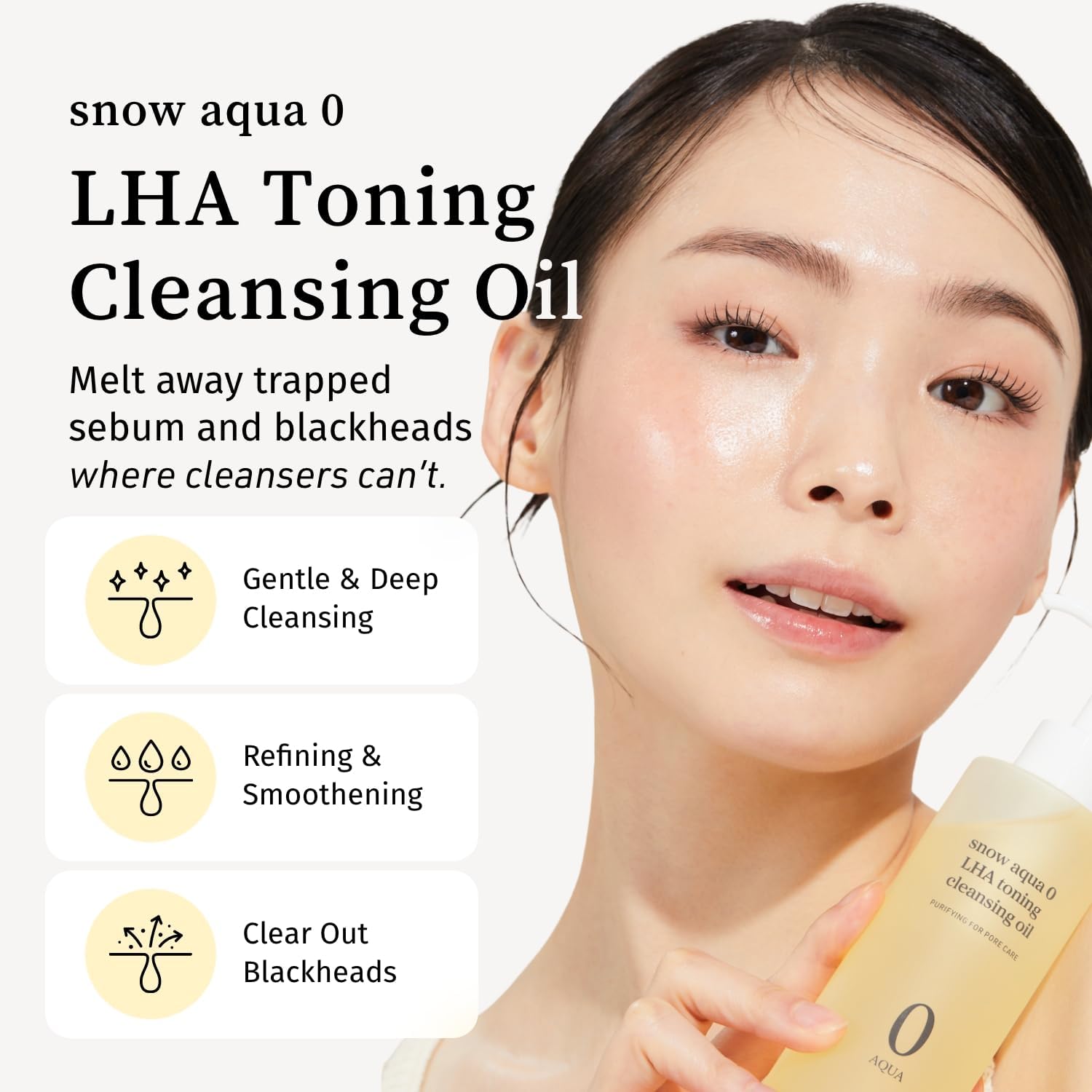NOONI Snow Aqua pour closeup showing silky cleansing oil texture.