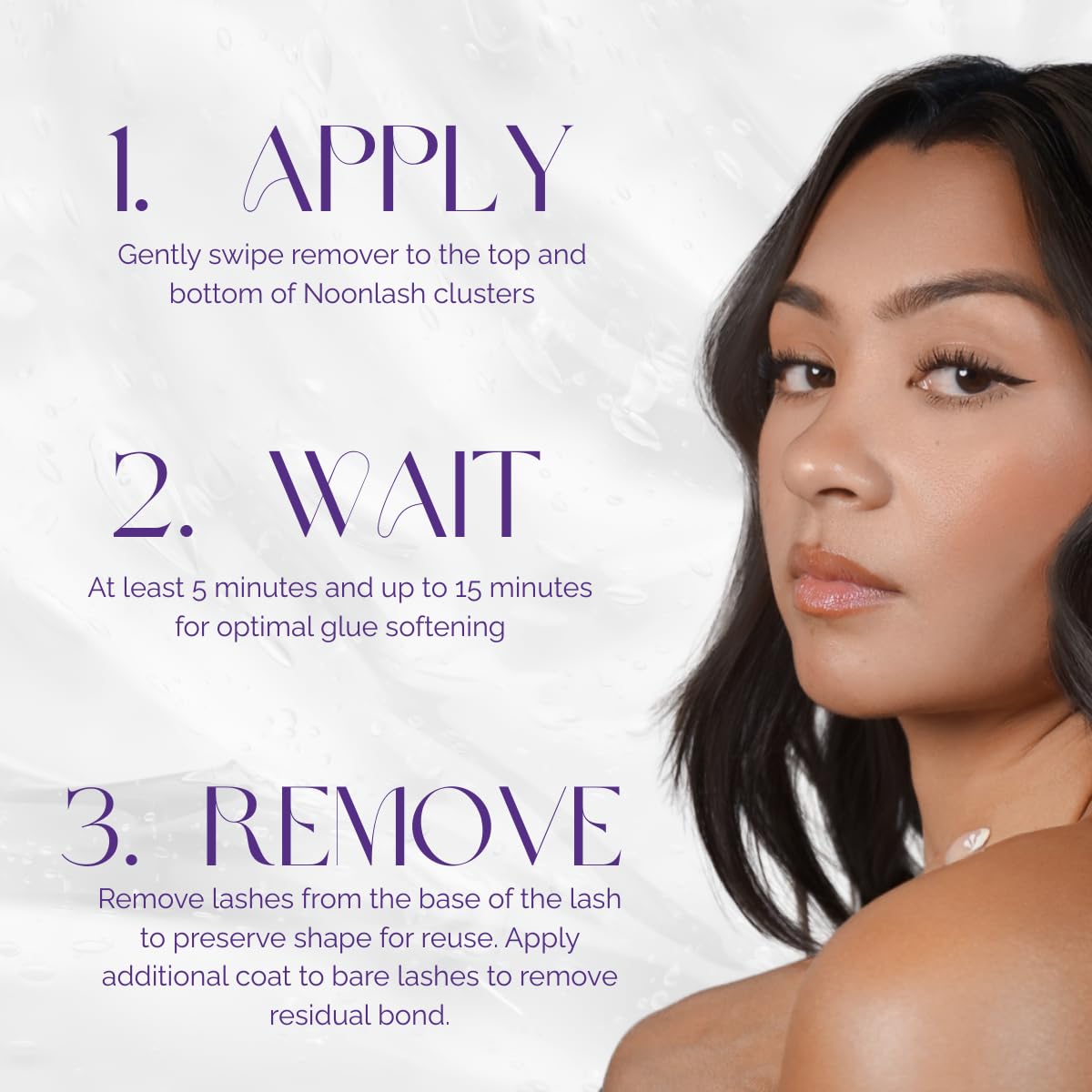 Noonlash Gentle Lash Remover closeup reveals nourishing oils for gentle cleansing
