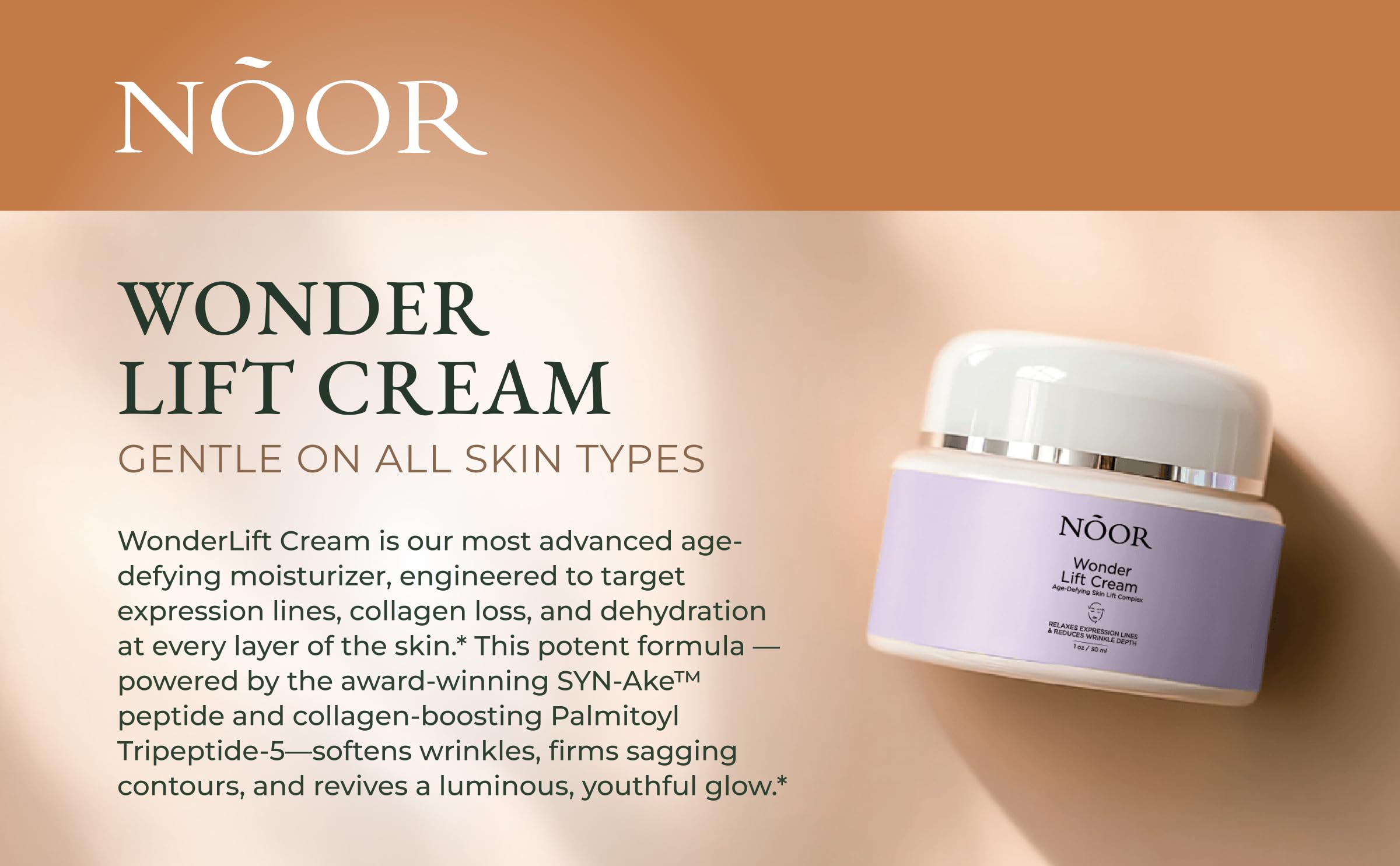 Noor Wonder Lift Cream closeup skin glow conveys hydrated smoother looking complexion