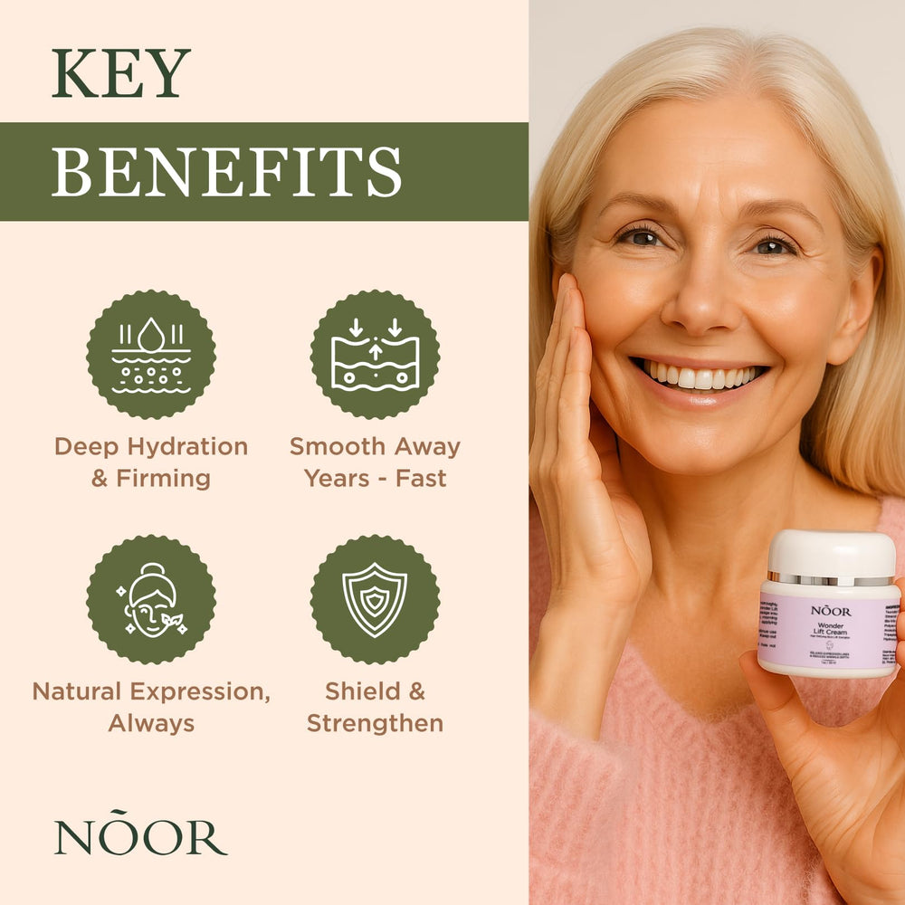 Noor Wonder Lift Cream texture swatch shows lightweight non greasy formula