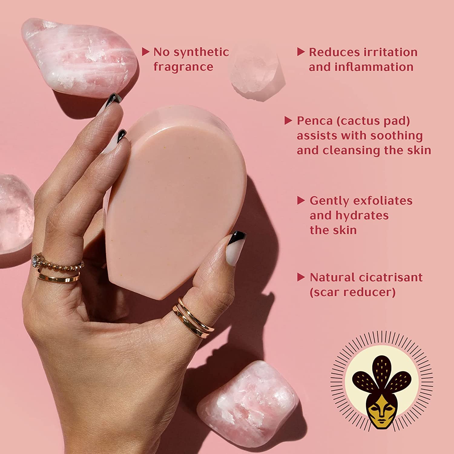 Nopalera bar soap pink rose clay exfoliation for smoother skin.