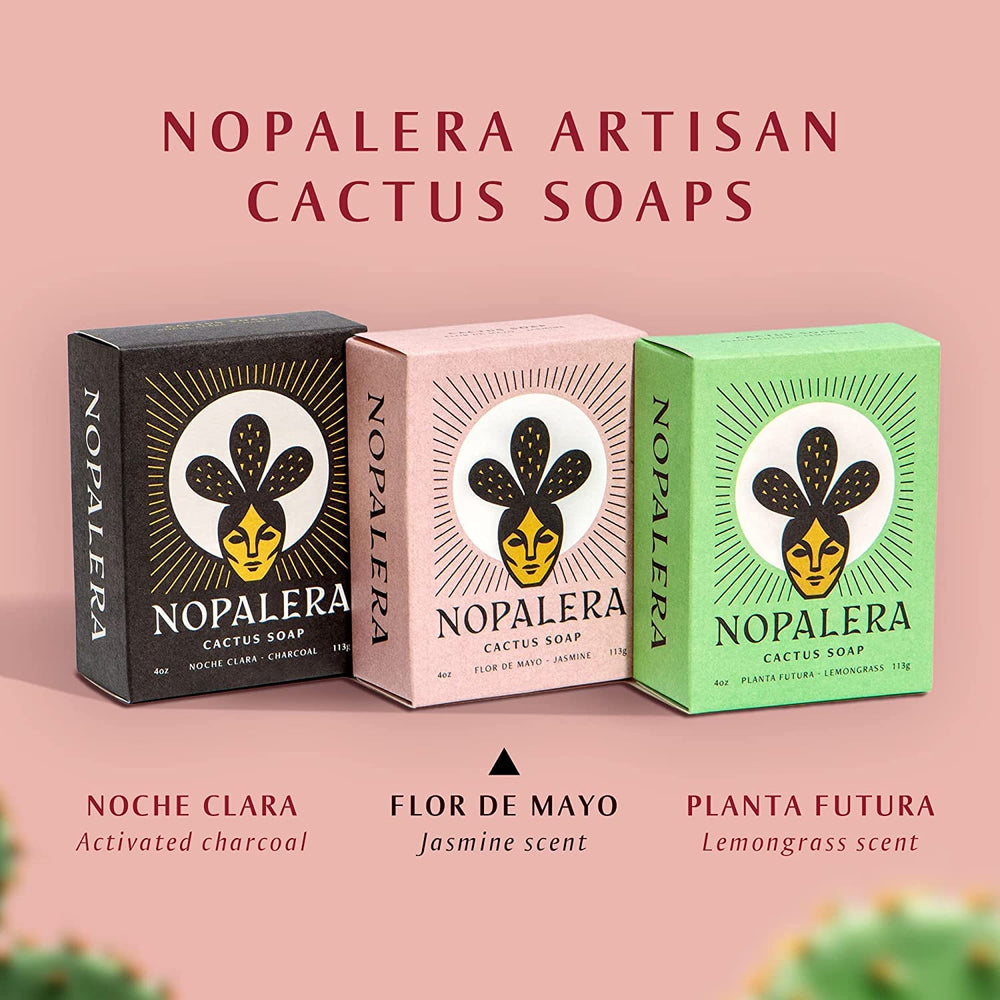 Nopalera bar soap for face and body use in soft bathroom light.
